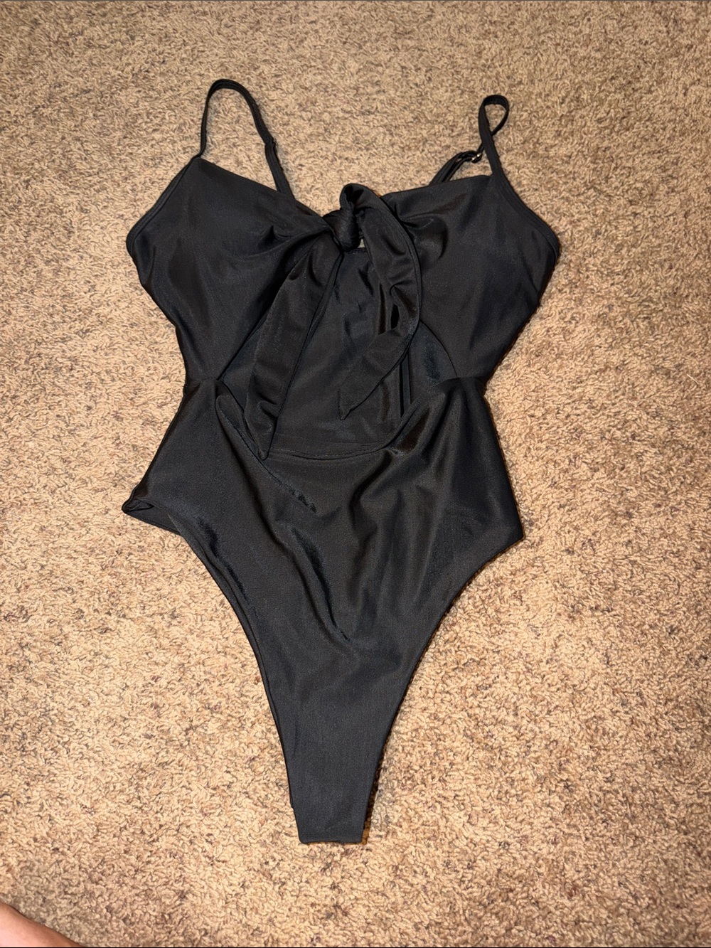 SHEIN Black One-Piece Swimsuit with Front Tie